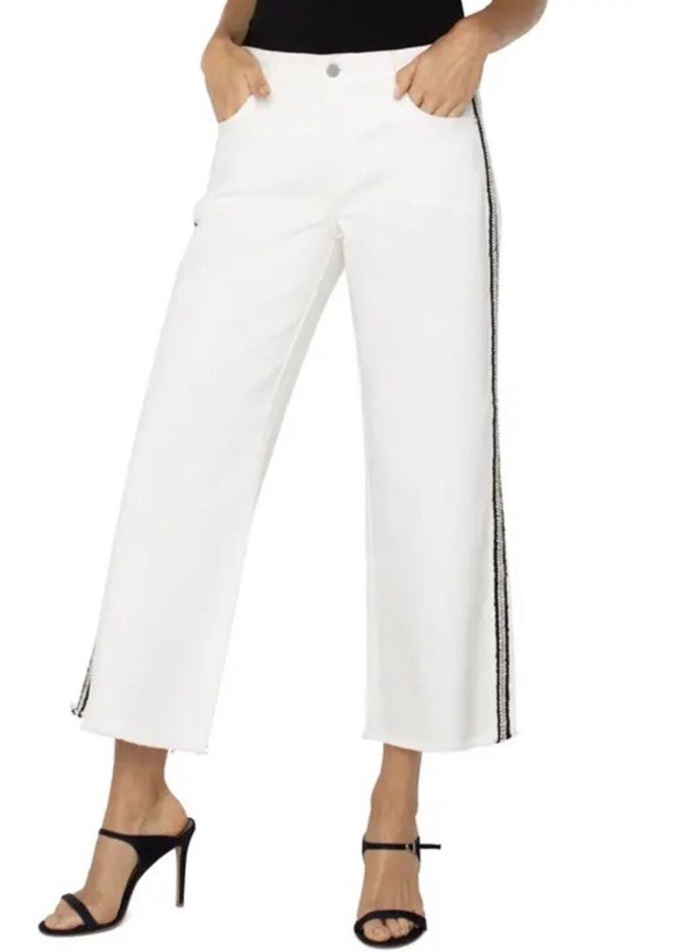 Liverpool Jeans The Crop Fray Wide Leg Jean White Black Embroidery Sz 30/10